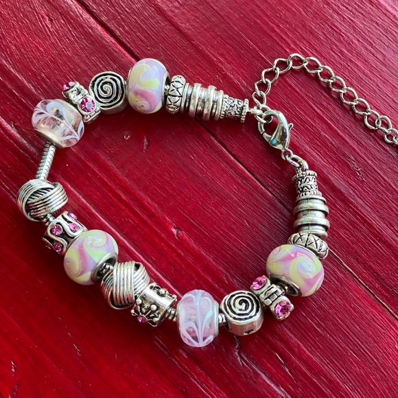 Silver & Pink Bobble Charm Bracelet - Picture 1 of 4